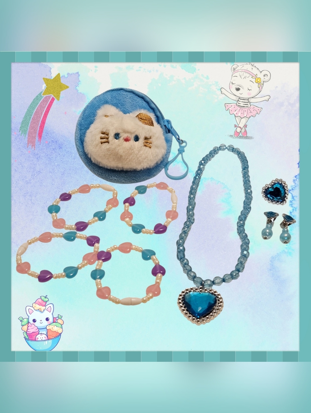 Girl's Blue Heart Jewelry Bundle